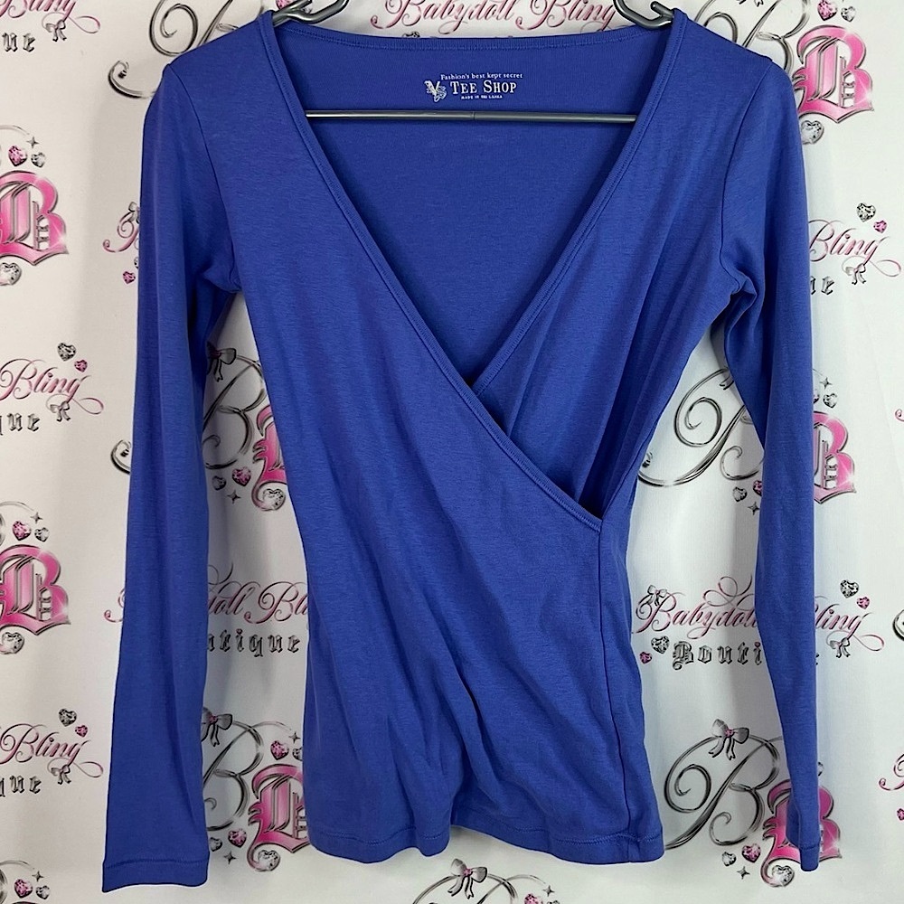Victoria's Secret long sleeve tee shop stretchy shirt Deep Blue Wrap Blouse